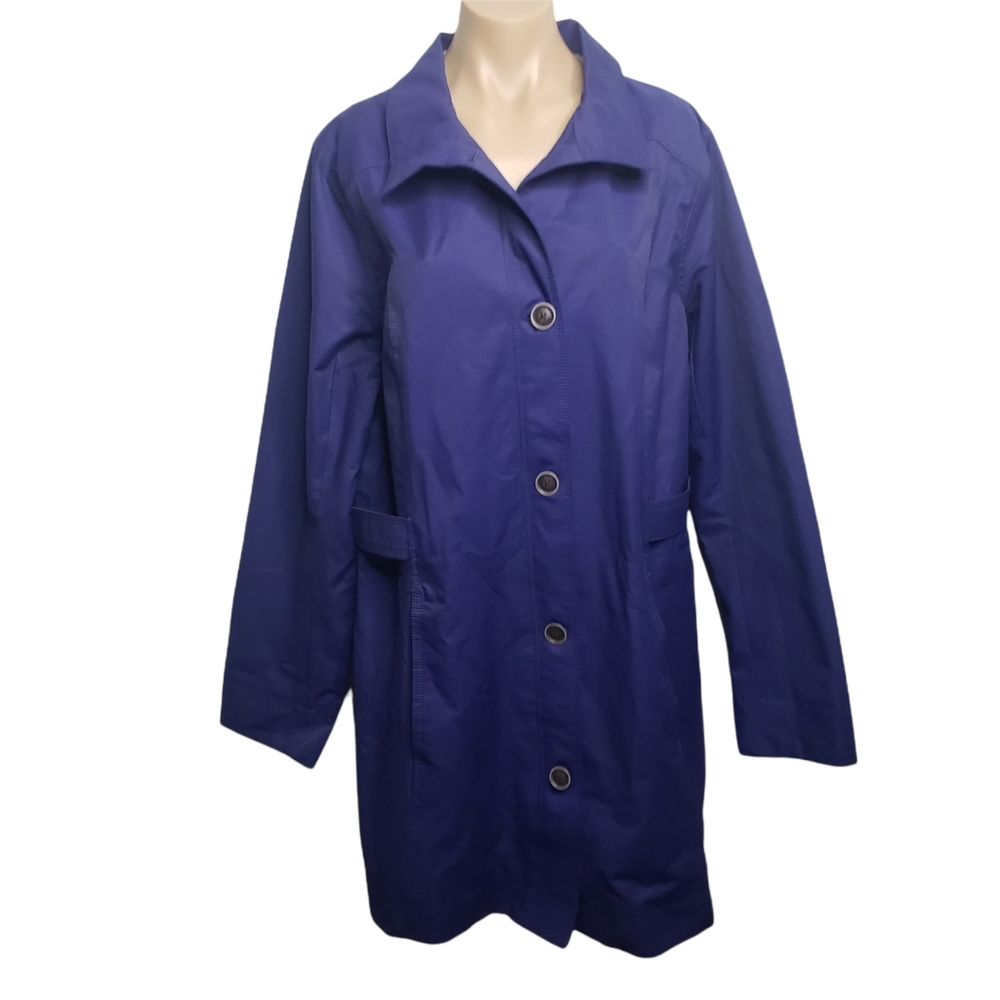 Eddie Bauer Womens Blueberry Blue Button Up Trench Coat Size Tall XL